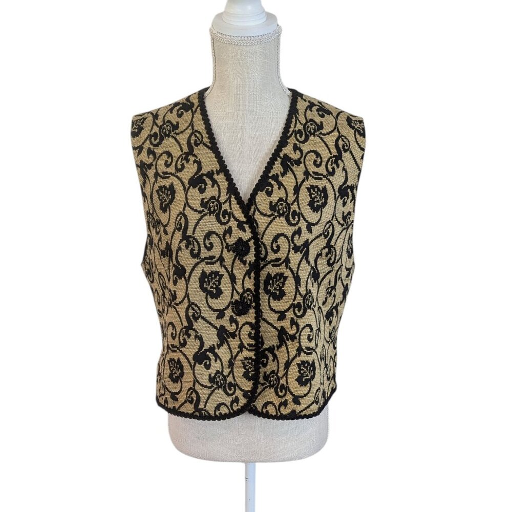 D'Oraz Women's Beige Floral Tapestry Vest Large